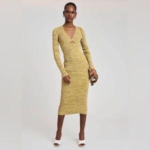 Derek Lam 10 Crosby Geovana Cutout Ribbed Yellow Knit Midi Dress, Size M NWT